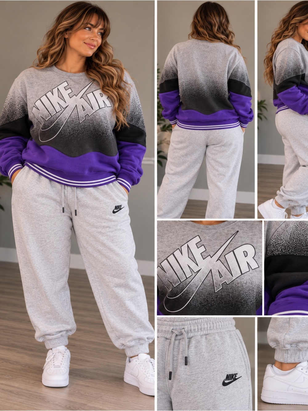 Women's Gradient Crewneck Sweatshirt & Joggers Set - Purple/Grey